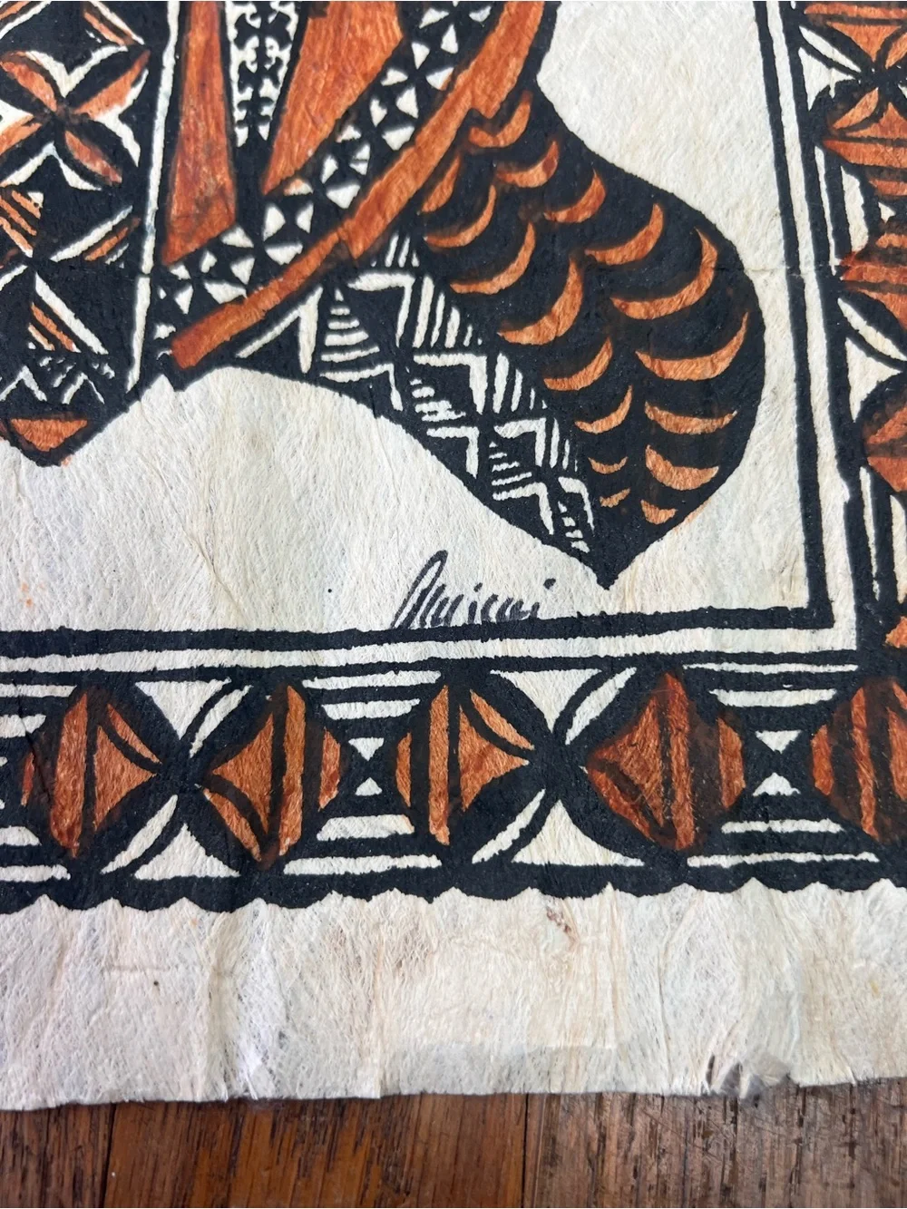 Vintage TORTOISE Artist Signed Tapa Cloth Hawaiian Tiki Wall Art Home Decor
